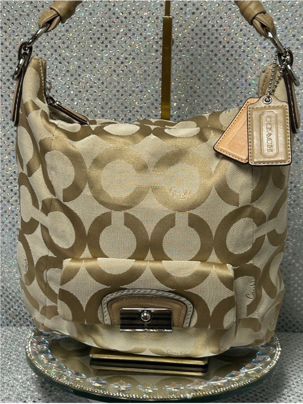 Coach Gold and Cream Signature Shoulder Bag